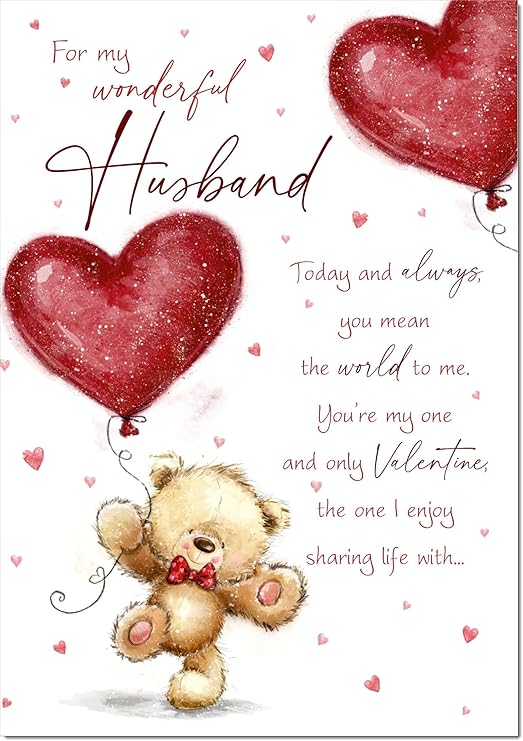 doodlecards Husband Valentine's Day Card Teddy and Balloon,21x15cm Standard A5