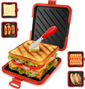 Microwave Toastie Sandwich Maker, Silicone Micro Toasties Sandwich Maker with Removable Non-Stick Grill Plates, Cookware Toaster Baking Tray, Easy Cooking for Crispy Sandwiches,Paninis,Fried Eggs,Red