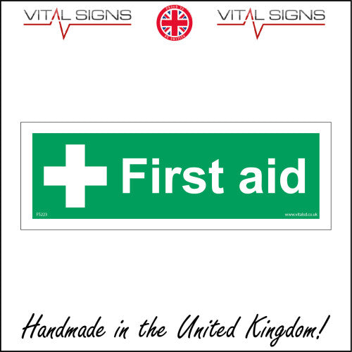 (150 x 50mm - 6 x 2, Sticker / Sav - White Background) FS223 First Aid SIGN cross box cupboard medical nurse health safety ambulance