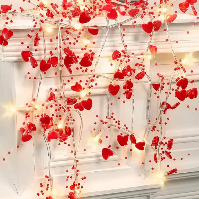 Twinsun Valentines Decorations String Lights, Romantic Valentines Day Decorations 10Ft/3M 30LED Battery Powered Fairy String Light, Red Ambiance Heart Lights for Wedding Valentines Day Decor[Energy Class A]