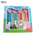 (set) Peppa Pig Cartoon Tableware Spoon Fork Baby Complementary Training Scraper Food