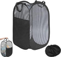 Large Washing Basket Collapsible Mesh Collapsible Washing Basket Pop up Laundry Hamper Basket with Side Pocket Laundry Hampers Mesh Laundry Baskets with Handles for Bathroom College Dorm Black