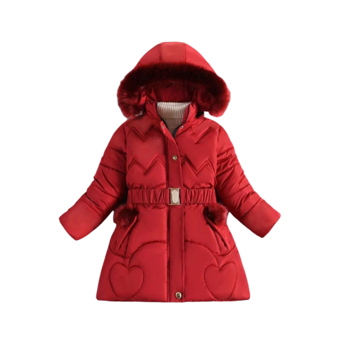 (Red, 5-6Years) Kids Girls Warm Hooded Parka Coat Jacket Hooded