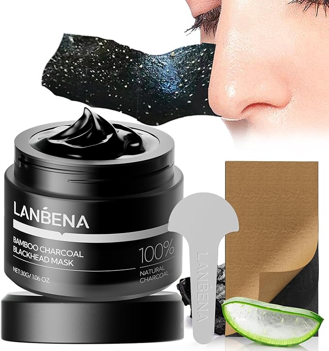 LANBENA Bamboo Charcoal Pore Strips（30g/1.06 Oz）, 60 pcs Nose Strip with Blackhead Remover, Black HeadRemover for Face, Blackhead Re mover Kit, NoseStrips forBlackheads