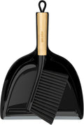 MR.SIGA Dustpan and Brush Sets, Dust Pan and Brush Bamboo Handle, Durable Bristles and Easy-Sweep Blade, Lightweight Design, Black