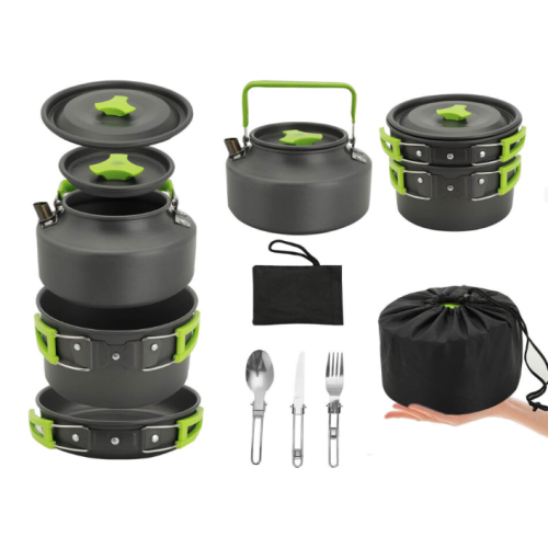 15pcs Camping Cookware Kit Hiking Picnic Cooking Bowl Knife Spoon Set