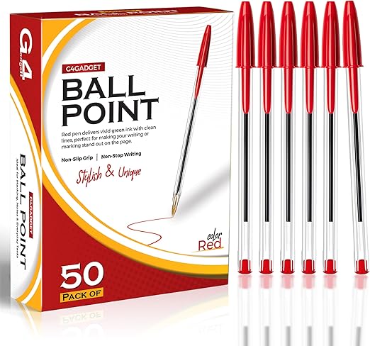 G4GADGET 50 Pack Red Ballpoint Pens – Crisp Red Ink Biros for Precise Marking, Editing & Everyday Writing – Bulk Stationery Set for School, Work & Home – Medium Tip Office Pens