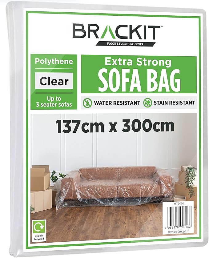brackit Sofa Storage Bag – Plastic Sofa Cover - Heavy Duty - For up to a 3-Seater Sofa – 300cm x 137cm – Sofa Protector Cover
