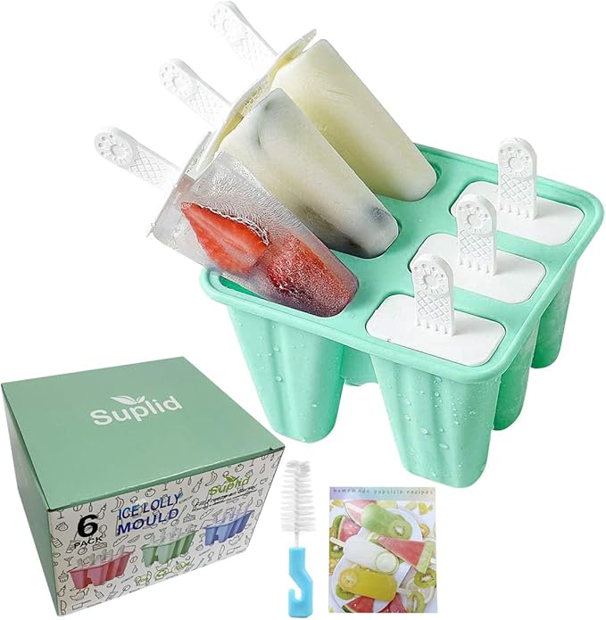 Ice Lolly Mould 6 Pieces Reusable Silicone Popsicle Mold Easy to Remove Ice Lolly Maker - BPA Free Ice Pop Mould (Green)