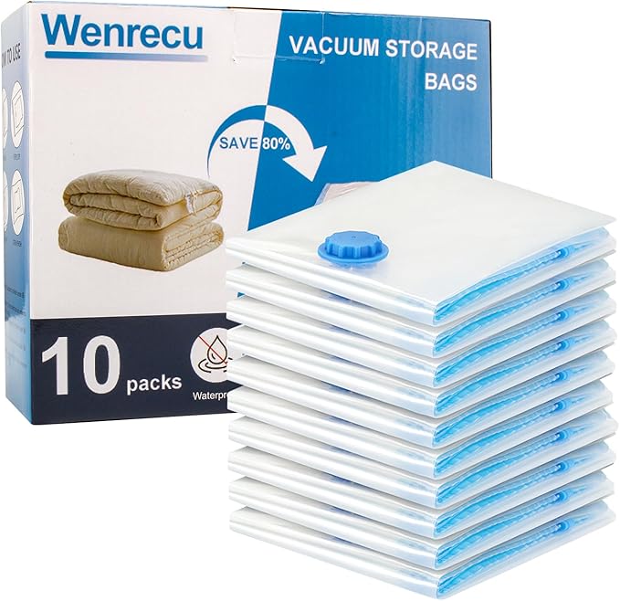Vacuum Bags for Clothes - Pack of 10 30x40 cm Reusable Clothing Storage Bags Vacuum Bags with Seal and Space Saving Travel Bags (30X40cm)