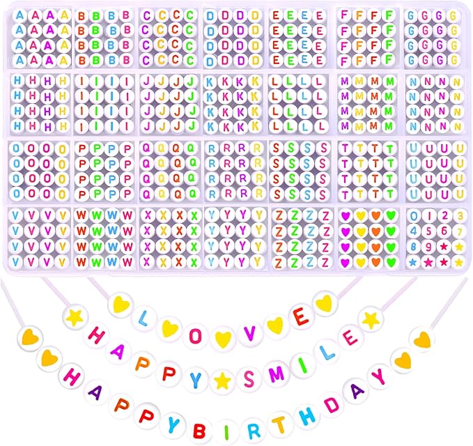 1400pcs Colorful Letter Beads Kits, A to Z Acrylic Round Spacer Alphabet Beads Heart Star Threading Bead for Bracelets Necklaces DIY Jewelry Making
