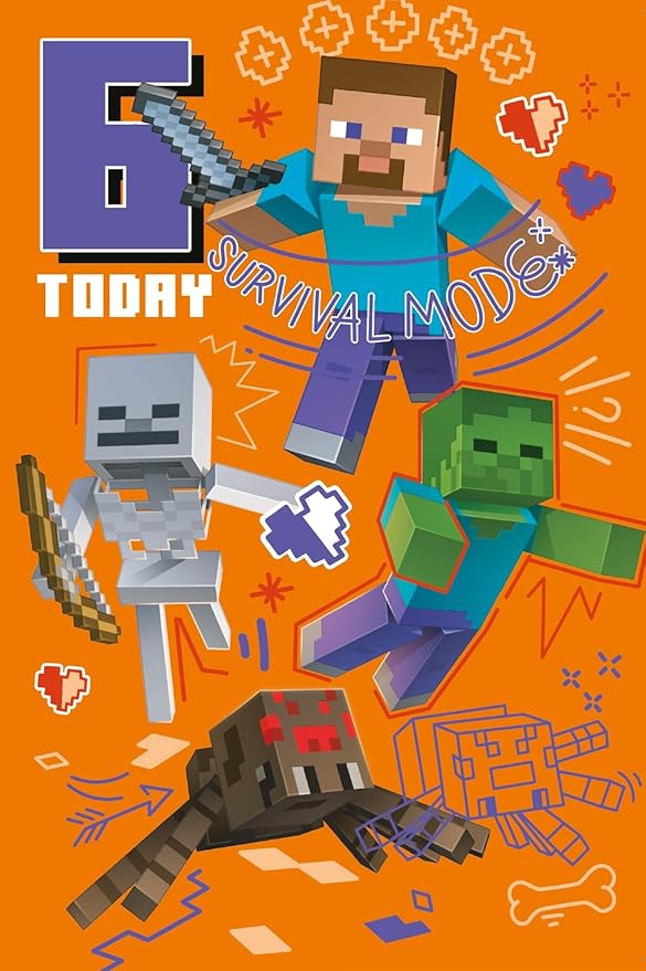 MINECRAFT BIRTHDAY CARD AGE 6 HAPPY 6TH BIRTHDAY CARD