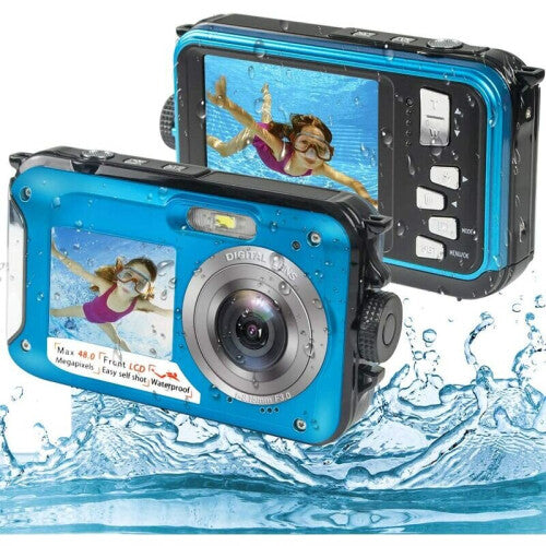 Digital Underwater Camera, Full HD 2.7K 48MP Underwater Camera Underwater Camera with Dual Screen, 16X Digital Zoom and Self-Timer