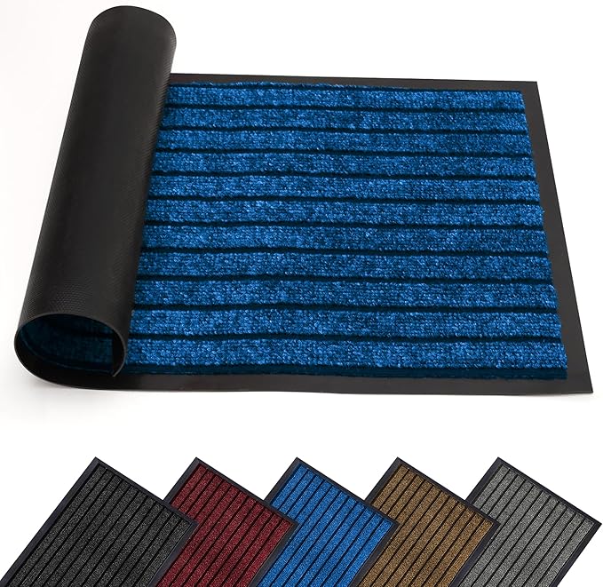 AMEHA Door Mat Indoor & Outdoor Blue 40x60 Cm Heavy Duty Rubber Door Mats Dirt Trapper Non Slip Washable Barrier Floor Mat Entrance Rug Shoes Scraper Super Absorbent Front Doormats