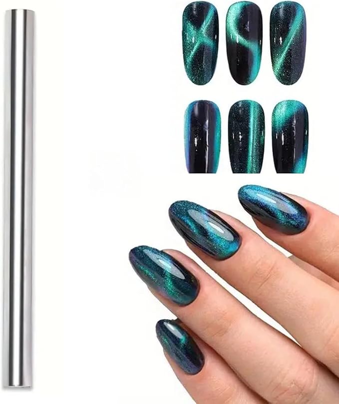 Cat Eye Magnet for Nails,Cat Eye Nail Magnet Tool,Super Long Double Ended Nail Magnet Pen,Nail Polish Magnet Pens,Nail Art Magnetic Wand,Powerful Multifunction Magnet Sticks Tool,Cat Eye Nails,Silver