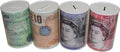 Sterling Money Box Tin - Piggy Bank, Coin, Cash Tin and Savings Tin to Save Birthday Money, Holiday and Christmas Fund - Multi-Colour - One Random Supplied