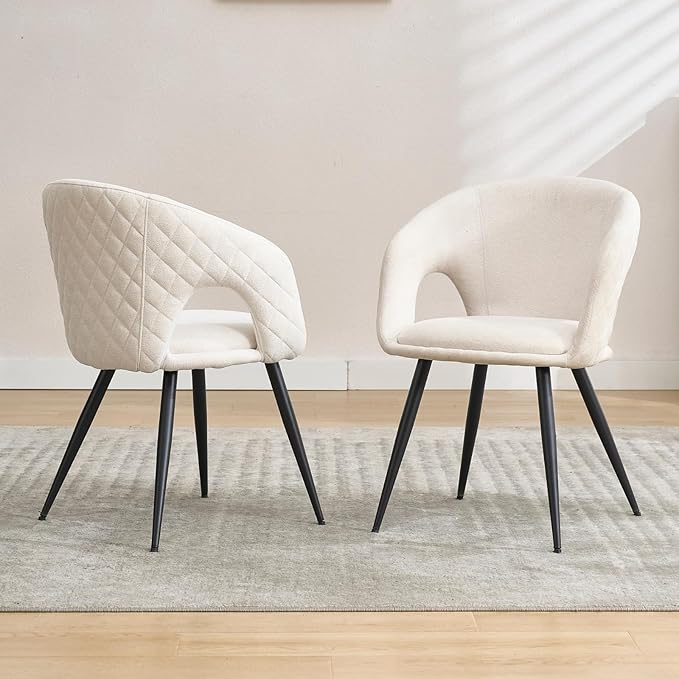 Modern Dining Chairs Set of 2 Dining Room Chair with Metal Legs, Chenille Kitchen Armchairs for Dining Room Living Room Home Beige