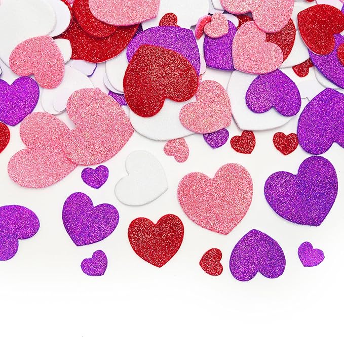 200 Pcs Multicoloured Foam Heart Stickers, Valentines Day Stickers, Self Adhesive Glitter Foam Hearts, DIY Love Heart Greeting Cards Decorations for Valentines Day Mothers Day Wedding