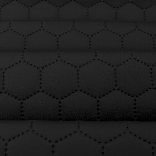 Quilted Faux Leather Fabric -  Hexagon Stitch - Black