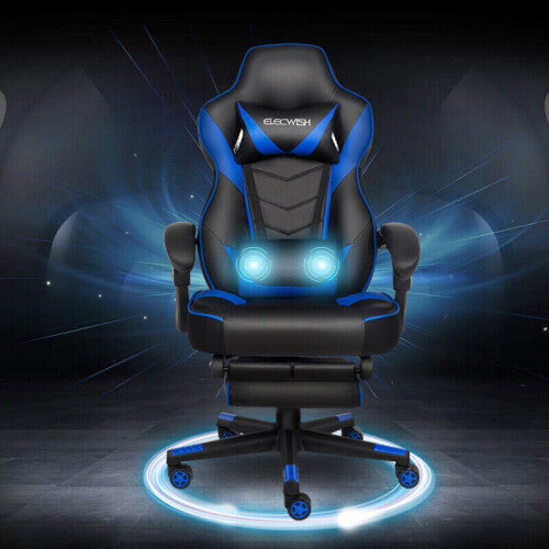 Massage Gaming Chair Swivel Computer Desk Seat Office Recliner Blue