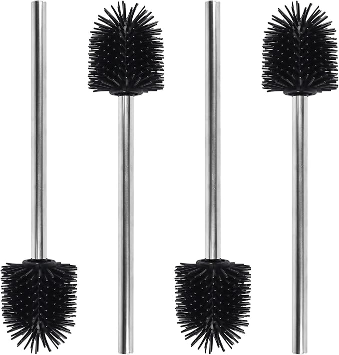 Toilet Brush, 4 Pack Silicone Toilet Brushes with Stainless Steel Handle, Standing Toilet Brush Replacement for Bathroom Toilet-Ergonomic, Deep Cleaning, Durable