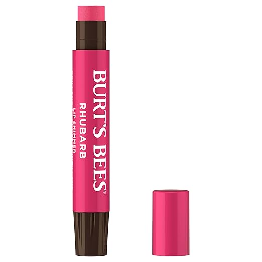 Burt's Bees Lip Shimmer Rhubarb, Moisturising Lip Shimmer with Peppermint Oil, 100% Natural Origin, 2.55g