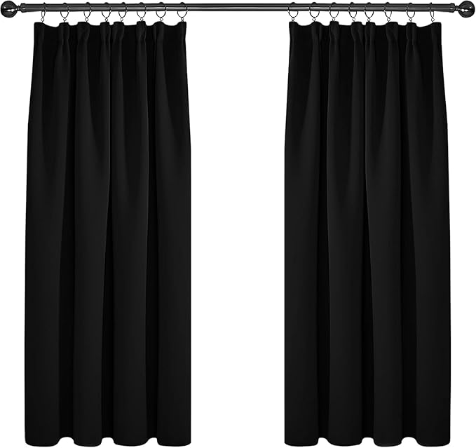 Deconovo Super Soft Black Out Curtains Thermal Insulated Pencil Pleat Blackout Curtains for Living Room 46 x 54 Black 2 Panels