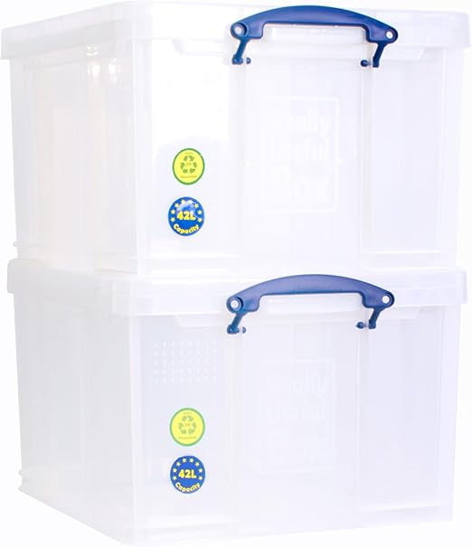 Really Useful Box Plastic Storage 42 Litre Clear (Pack Of 2)