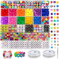 930Pcs Pony Beads for Bracelet Making Kit, Fruit Flower Polymer Clay Beads Rainbow Color Barrel Bead Letter Alphabet Bead for DIY Arts Earring, Jewelry and Crafts Making