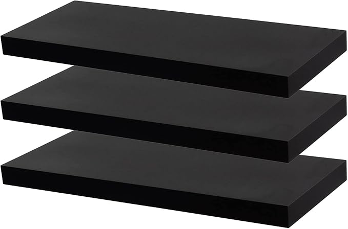 Harbour Housewares Modern Floating Wall Shelf - 60cm - Black - Pack of 3 - Photo Gallery Bookshelf Wall Shelves for Living Room Display, Bedroom, Office Storage