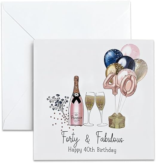 Happy 40th Birthday Card for Women - Forty & Fabulous Luxury Rose Gold & Navy Blue Prosecco Design - Happy 40th Birthday Card for Friend Sister Daughter Wife Mum - Milestone Gifts with Envelope
