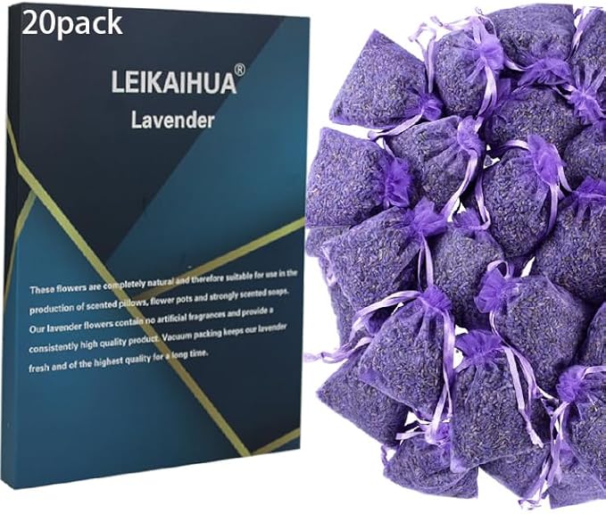 20X Lavender filled bags drawers,(7x9cm) wardrobe fresheners，lavender moth repellent for wardrobes, suitable for pillows, cars, shoe cabinets, cupboards