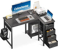 Coleshome Computer Desk with Drawers, 100x70 cm Corner Desk for Home Office, Reversible L Shaped Office Desks Black