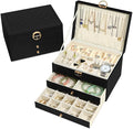 Granbest 3 Layers Jewellery Box with 2 Drawers, Elegant Jewellery Organiser, Leather Jewellery Storage Case Ideal for Necklaces, Bracelets, Rings and Earrings (Black)
