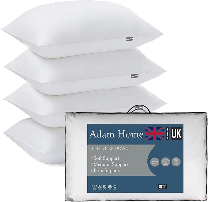 Adam Home Pillows 4 Pack Hotel Quality Side Sleeper Bounce Back Bed Pillow Quick rebound, Dust Proof Resistant Premium Filled Down Pillows Pack of 4