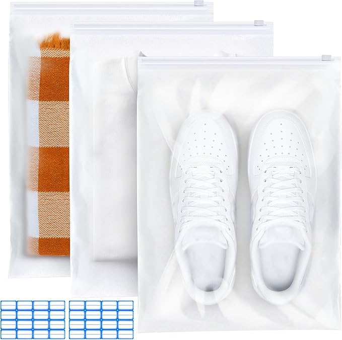 Reusable Zip Lock Bags, 30pcs 50x40cm Plastic Travel Storage Organiser No Holes Hospital Pouches Frosted Waterproof Ziplock Bags for Clothes, Shoes, Cosmetics, Suitcase Organiser