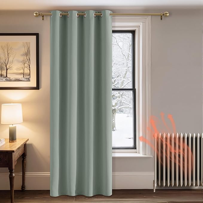 PONY DANCE Eyelet Curtain - Sage Green Blackout Curtain Thermal Insulated Door Curtain for Kid Adulte Room Window Drape for Living Room Bedroom, 1 Piece, 52 inch Width by 84 inch Depth