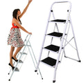 (4 Tread) Steel Step Ladder with Gripped Tread Anti-Slip Wide Step Safety Handrail 150KG Capacity