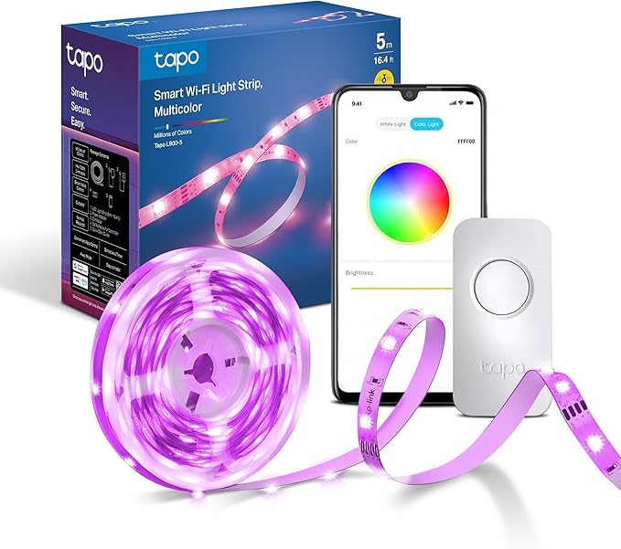 Tapo L900-5 LED Strip Light 5m, Multicolour Led Lights for TV Bedroom, Smart Lighting Controls, Hands-Free Voice Control with Alexa & Google, Flexible Installation, Packaging May Vary