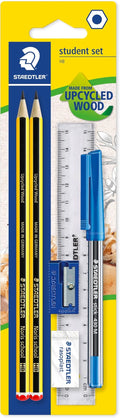 STAEDTLER 121SET BKD Noris School Graphite HB Pencil Student Stationery Set (Pack of 2 Pencils, Blue Pen, Ruler, Eraser Plus Sharpener), Black