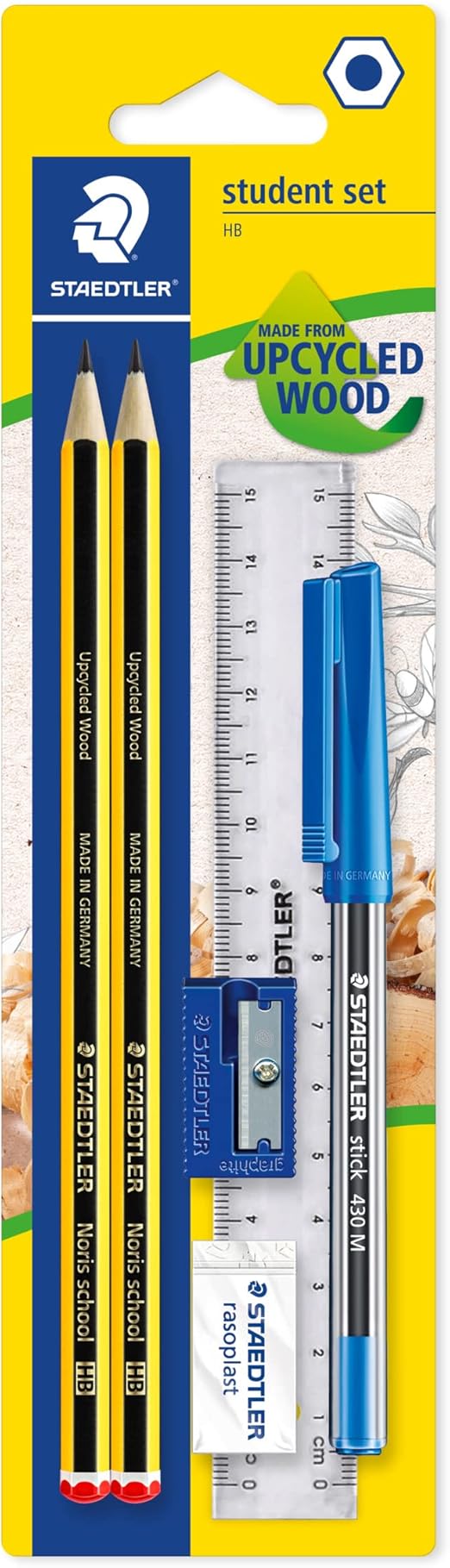 STAEDTLER 121SET BKD Noris School Graphite HB Pencil Student Stationery Set (Pack of 2 Pencils, Blue Pen, Ruler, Eraser Plus Sharpener), Black