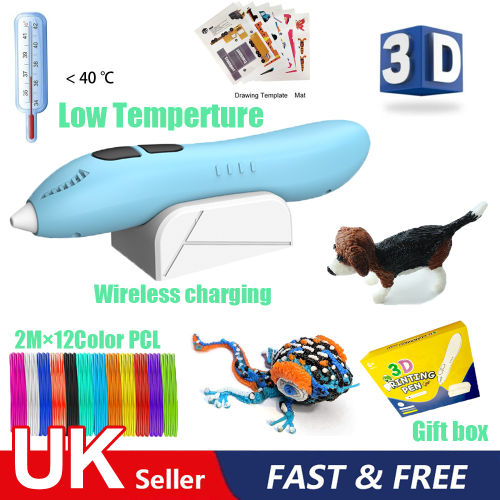 Kids Low Temp 3D Printing Pen Set with PCL Filament & Charging Base