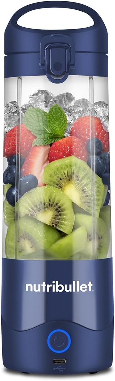 nutribullet Portable Blender in Navy - Powerful Extractor Blade, 475ml Cup, To-Go Lid, USB-C Charging Cable & User Guide - Delivers 15+ Blending Cycles - Healthy Shakes On The Move