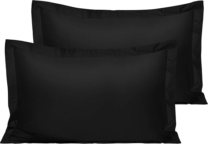 NTBAY 2 Pack 500 Thread Count 100% Egyptian Cotton Oxford Pillowcases, Super Soft and Breathable Euro Standard Pillow Cases | Hotel Quality Pillow Shams, 50x75 cm, Black