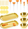 22 PCS Esthetician Facial Supplies Set 3 Stainless Steel Gold Face Mask Bowl 3 Facial Fan Brush 3 Face Mask Applicator Brush Flat Gold Small Skincare Tray 12 Compressed Face Sponges for Salon Spas