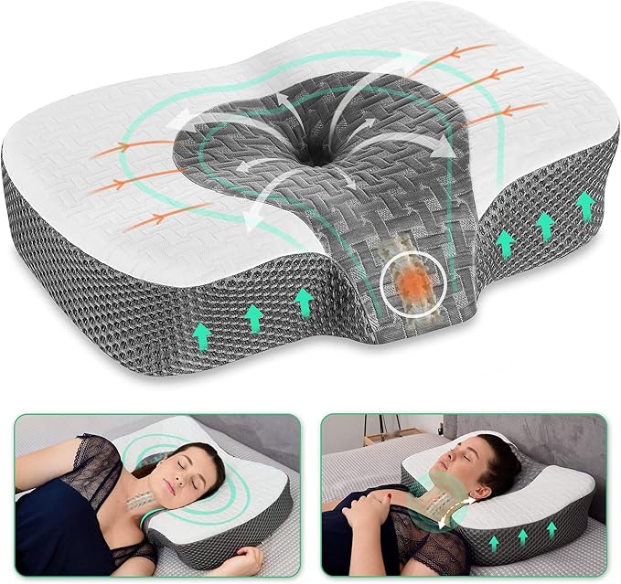 Elviros Cervical Memory Foam Neck Pillow for Side Sleeping, Orthopedic Pillows for Back and Stomach Sleepers, Adjustable Ergonomic Bed Pillow Pain Relief (White)