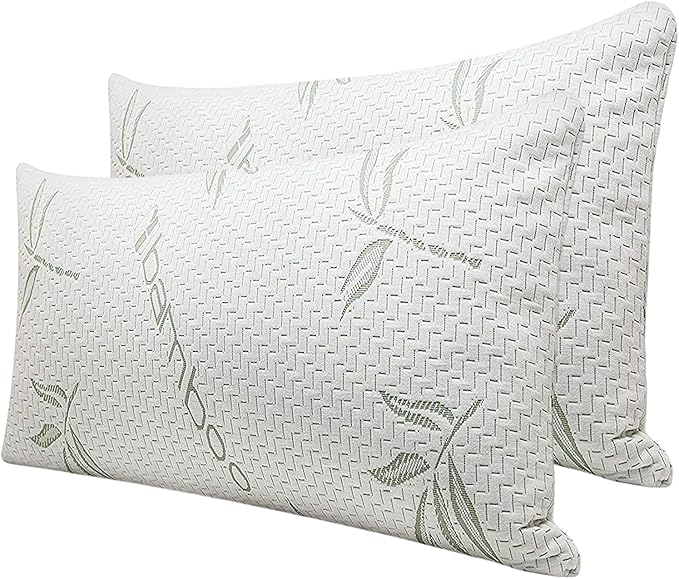 LSC 2 Pack Bamboo Memory Foam Pillow Neck & Shoulder Support Sleeping Comfortable Bed Pillows with Removable Covers Hypoallergenic & Antibacterial Pillow for Side & Back Sleepers (PACK OF 2)