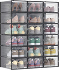 SONGMICS Shoe Boxes, Pack of 18 Stackable Shoe Storage Organisers, Foldable and Versatile for Sneakers, Fit up to UK Size 9.5, Transparent and Black LSP18SBKV1