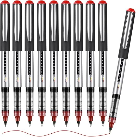 OFFCUP Liquid Ink Rollerball Pen, 10pcs Gel Pens, 0.5mm Quick-Drying Ballpoint Pens Rollerball Pens Writing Pens for Bullet Journal, Notebook. School & Office Accessories for Students Adults (Red)