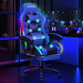 ELFORDSON Gaming Office Chair 12 RGB LED Massage Computer Seat Footrest Blue